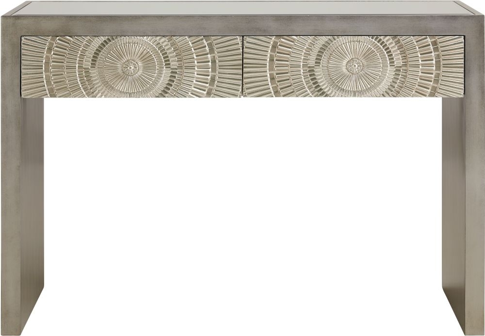 Derby Silver Embossed Console Table With Mirrored Top