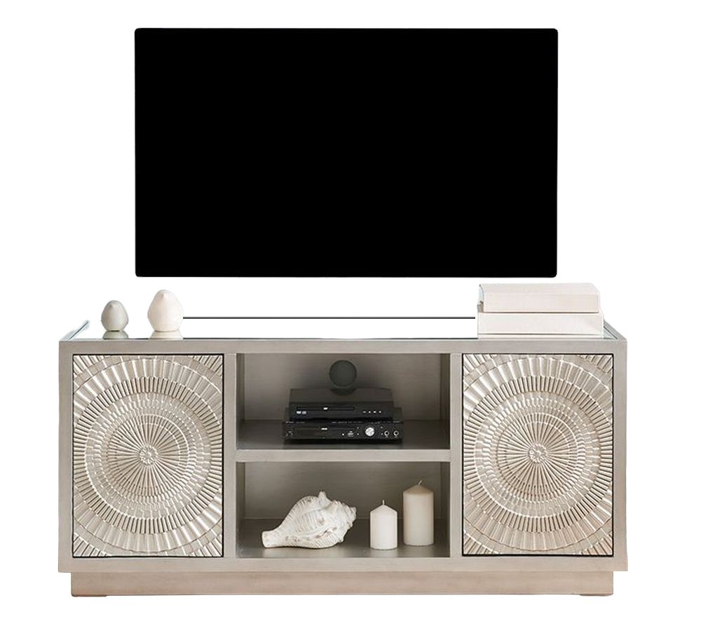 Derby Silver Embossed Tv Unit With Mirrored Top