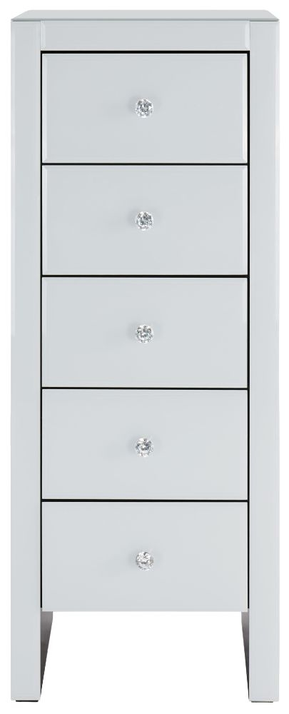 Bangor White Glass 5 Drawer Tallboy Chest