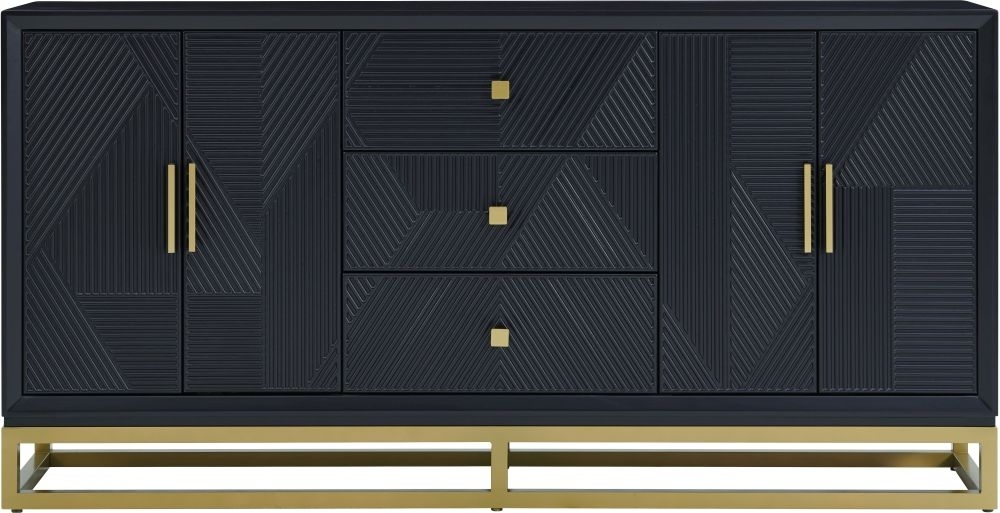 Exeter Black Geometric Design 4 Door 3 Drawer Sideboard
