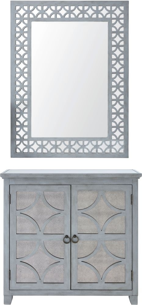 Chester Grey Mirrored 2 Door Small Sideboard With Mirror
