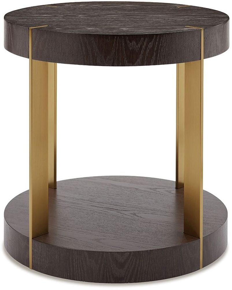 Edinburgh Walnut And Gold Round Lamp Table