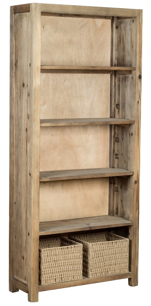 Chiltern Reclaimed Pine Tall Bookcase 180cm Bookshelf With 4 Shelves And 2 Baskets