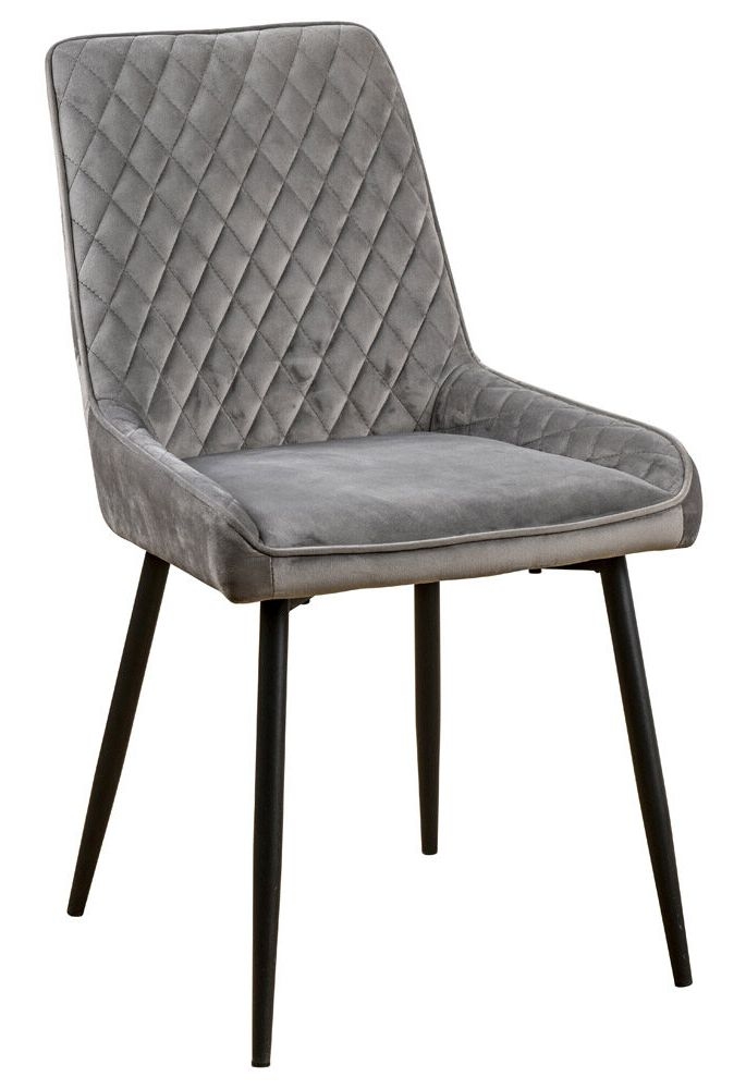 Grey Velvet Fabric And Black Soft Touch Diamond Back Dining Chair Sold In Pairs