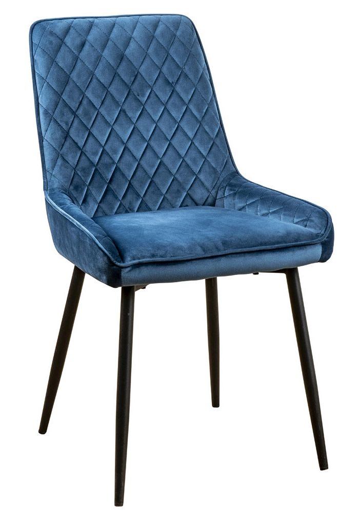 Blue Velvet Fabric And Black Soft Touch Diamond Back Dining Chair Sold In Pairs