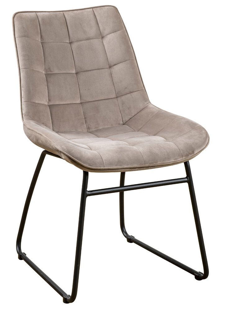 Mink Velvet Fabric And Black Soft Touch Square Stitched Dining Chair Sold In Pairs