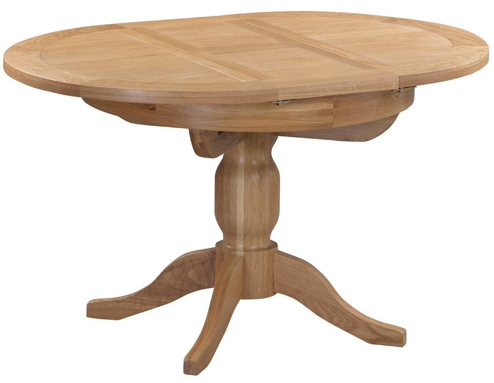 Devonshire Dorset Oak Dining Table 100cm140cm Seats 2 To 4 Diners Round Extending Top With Single Pedestal