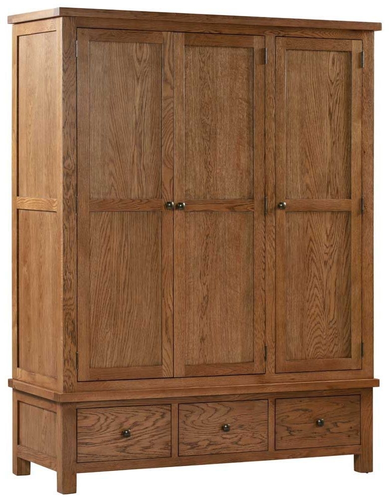 Product photograph of Dorset Rustic Oak 3 Door Triple Wardrobe from Choice Furniture Superstore