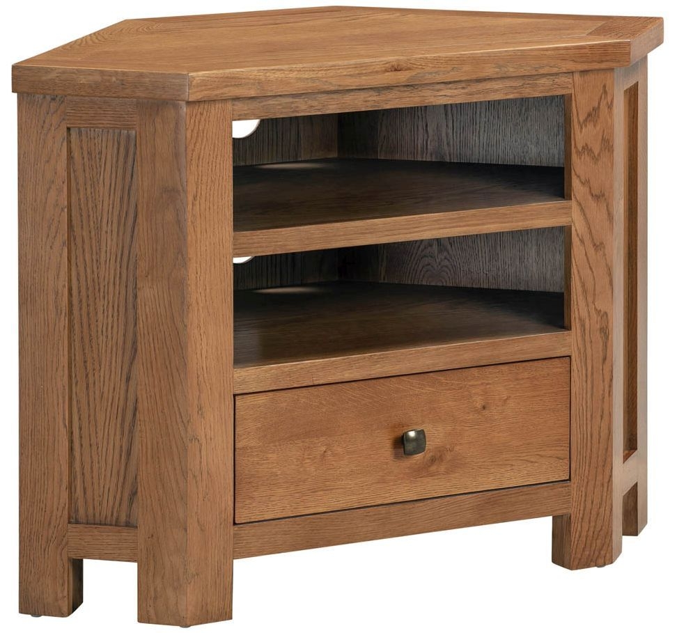 Product photograph of Dorset Rustic Oak 90cm Corner Tv Unit from Choice Furniture Superstore