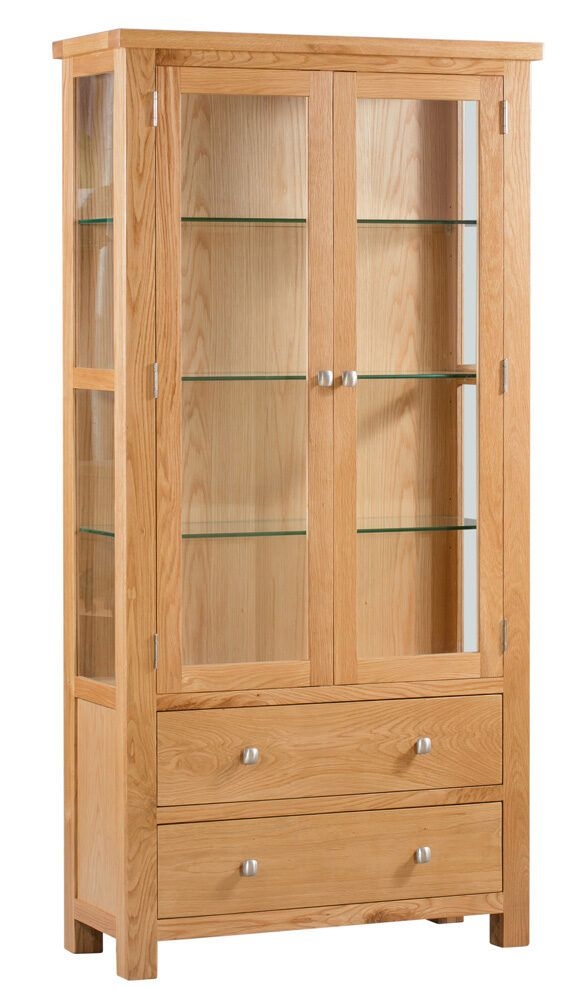 New Oak 2 Door 2 Drawer Glazed Display Cabinet