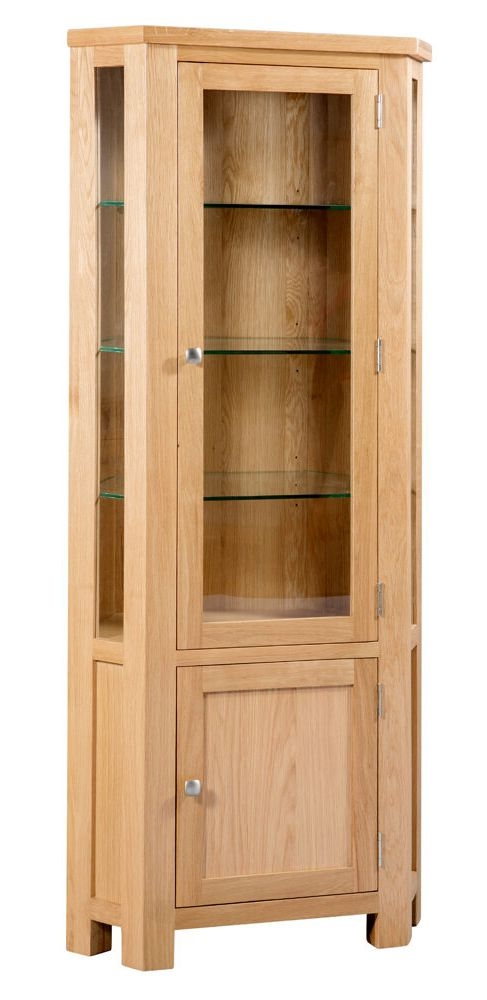 New Oak 2 Door Glazed Corner Display Cabinet