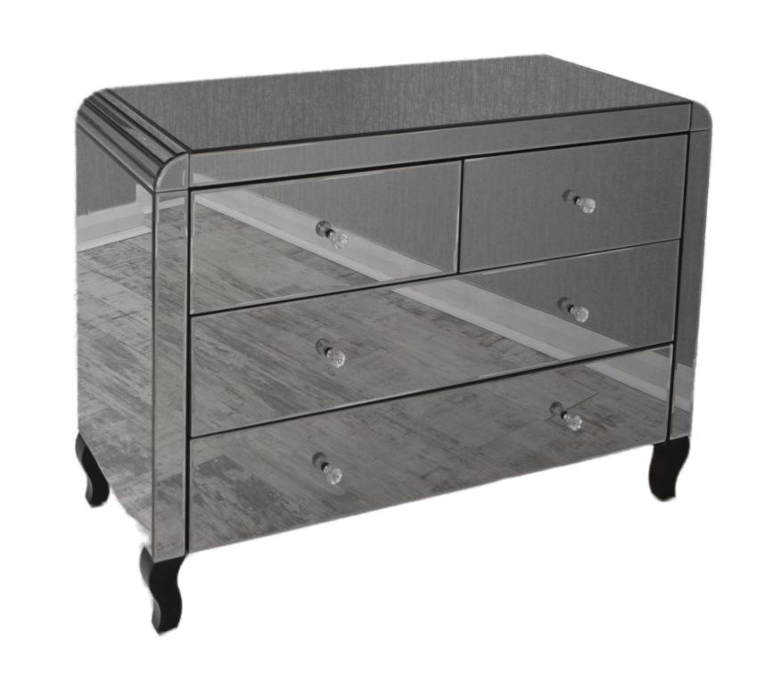 Acme Black Smoked Mirrored 4 Drawer Chest With Curved Edges