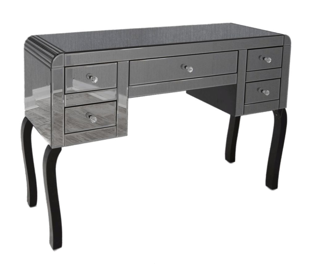 Acme Black Smoked Mirrored Dressing Table With Curved Edges
