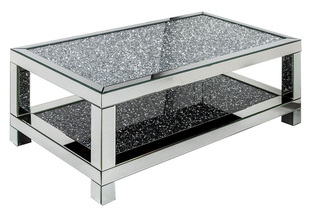 Arcadia Crushed Diamond Mirrored Dark Coffee Table With Shelf