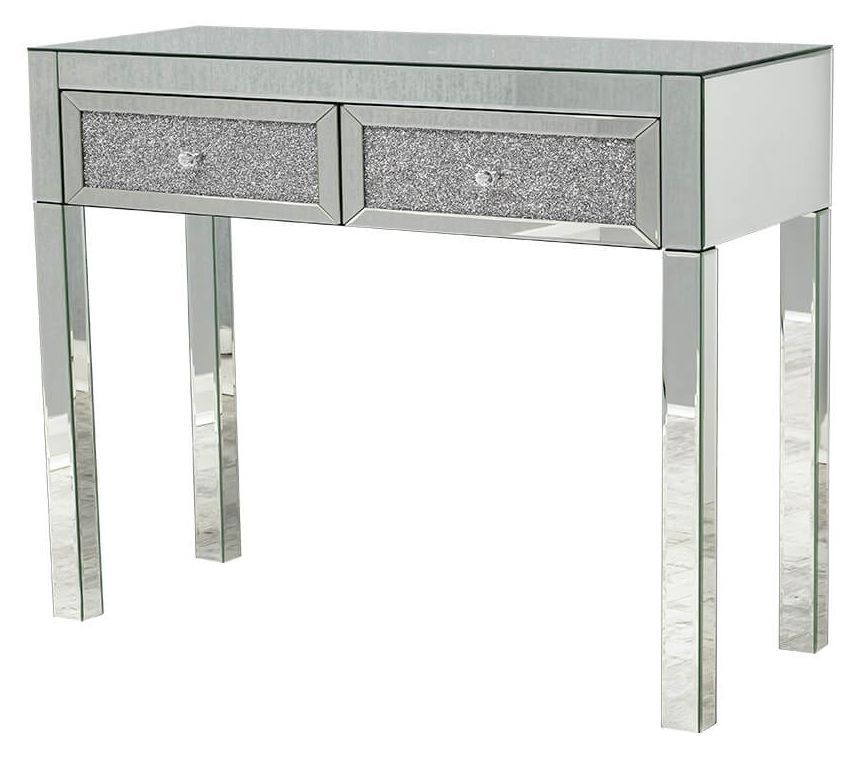 Arcadia Crushed Diamond Mirrored 2 Drawer Console Table