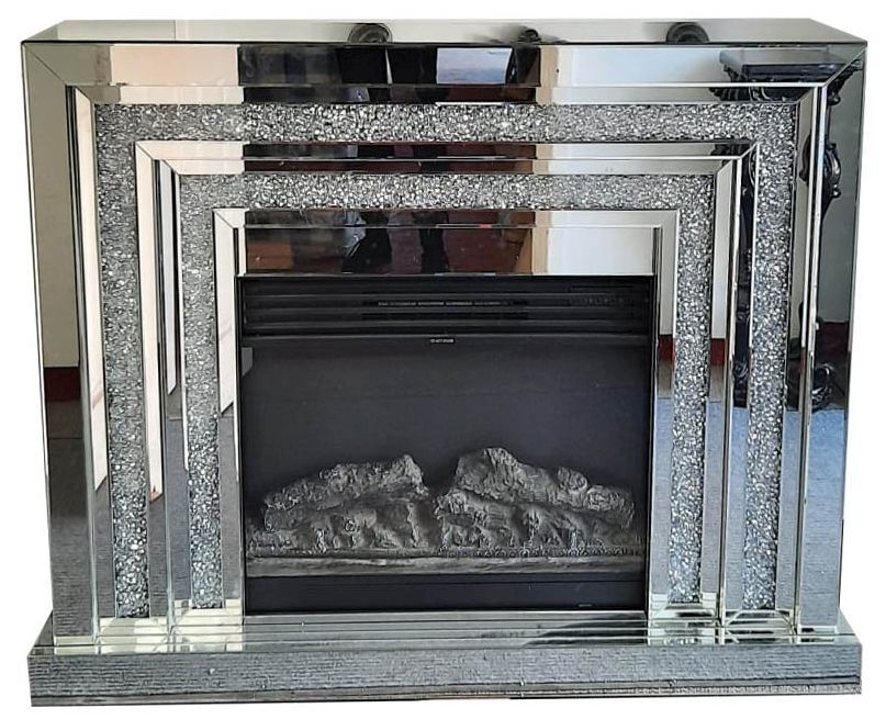 Arcadia Crushed Diamond Mirrored Fireplace