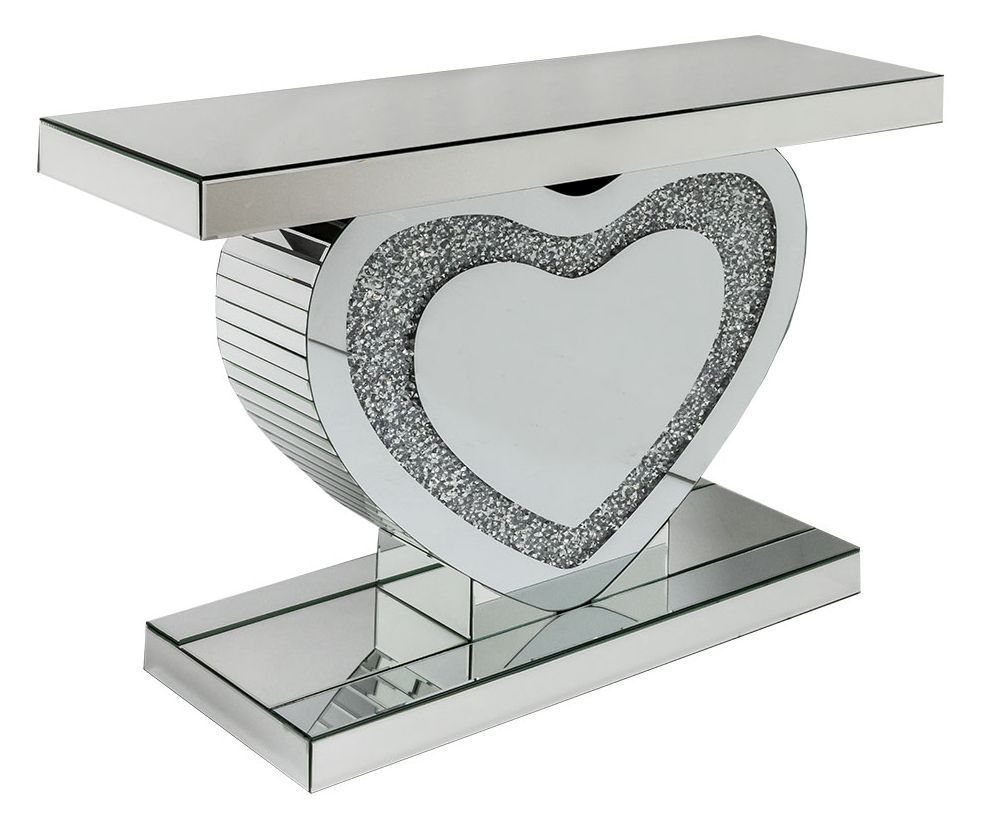 Arcadia Crushed Diamond Mirrored Heart Shaped Console Table