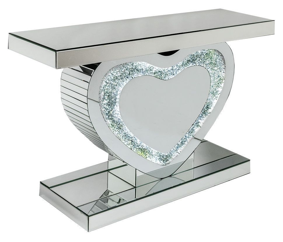 Arcadia Crushed Diamond Mirrored Led Heart Shaped Console Table