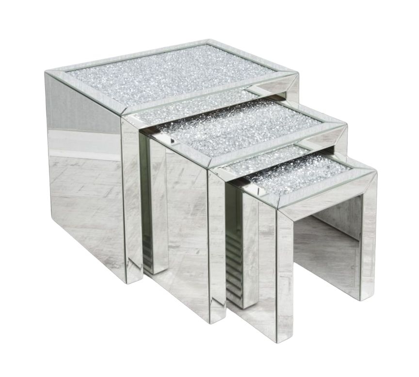 Arcadia Crushed Diamond Mirrored Nest Of 3 Tables