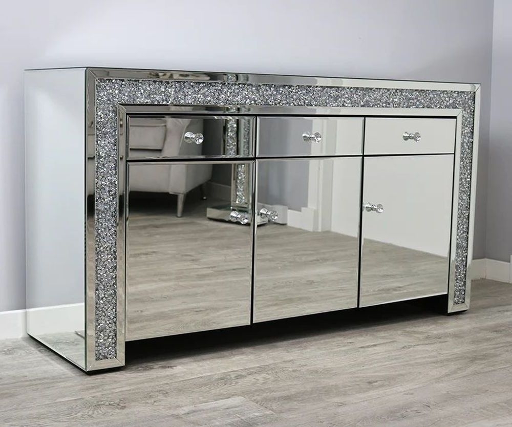 Arcadia Crushed Diamond Mirrored 3 Door Sideboard