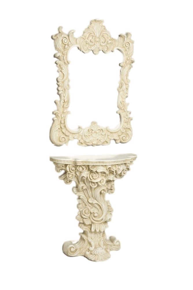 Boudoir French Ornate White Console Table With Mirror