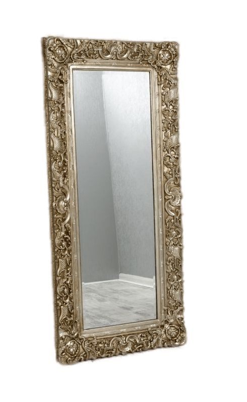 Boudoir French Ornate Silver Rectangular Mirror