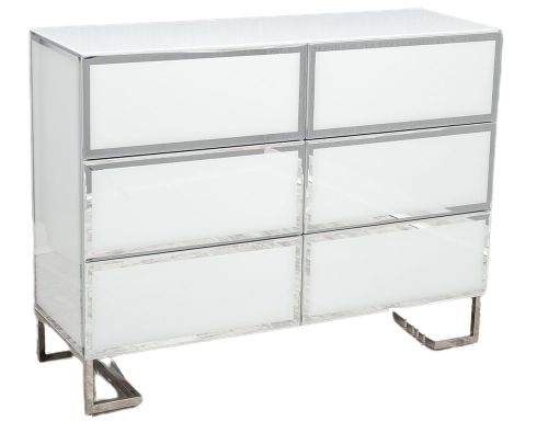 Catron White Glass 6 Drawer Sideboard