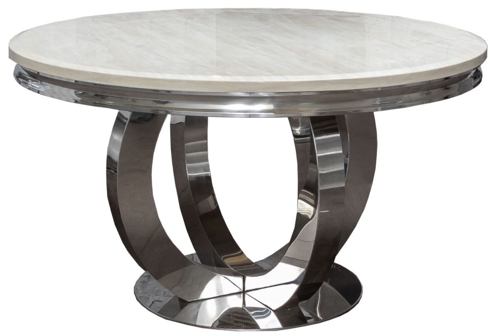 Chester 130cm Cream Faux Marble And Chrome Round Dining Table