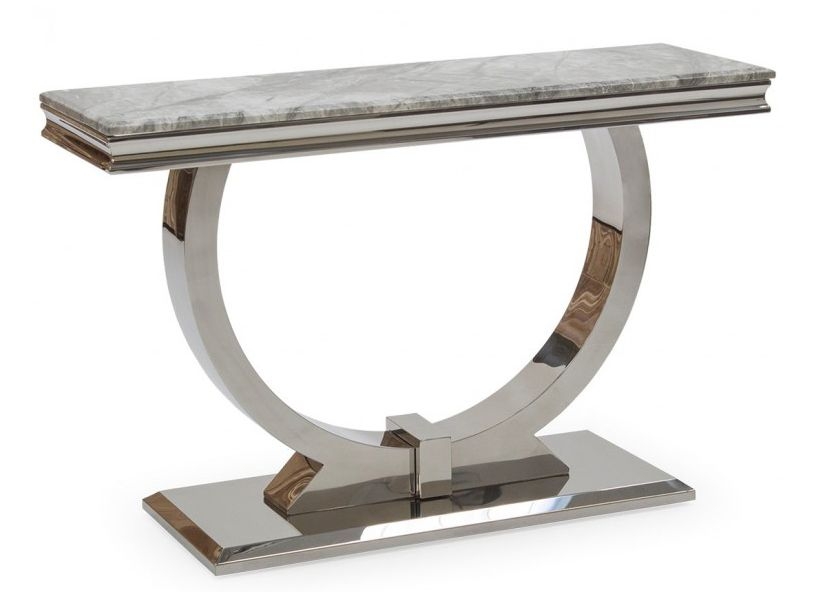 Chester Grey Faux Marble And Chrome Console Table