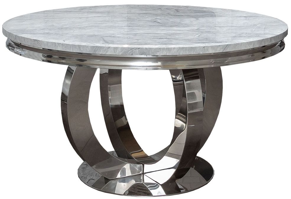 Chester 130cm Grey Faux Marble And Chrome Round Dining Table