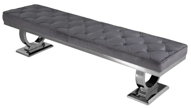 Chester Dark Grey Dining Bench With Chrome Legs