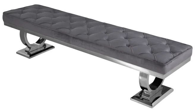 Chester Dark Grey Large Dining Bench With Chrome Legs