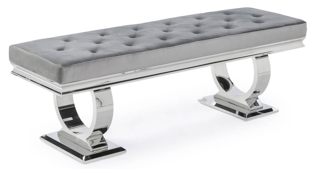 Chester Light Grey Dining Bench With Chrome Legs