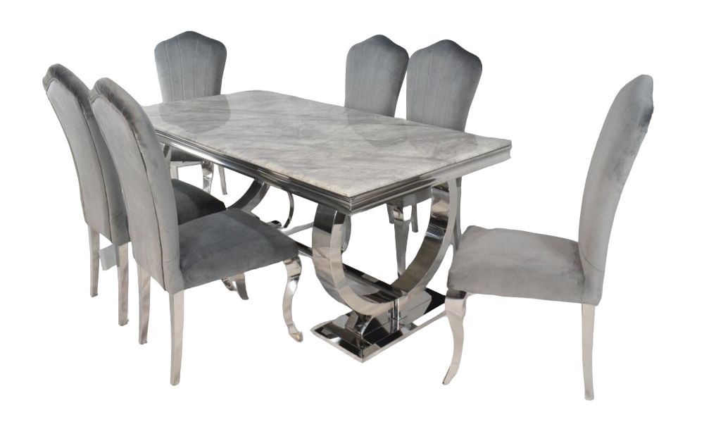 Chester 200cm Grey Faux Marble And Chrome Dining Table