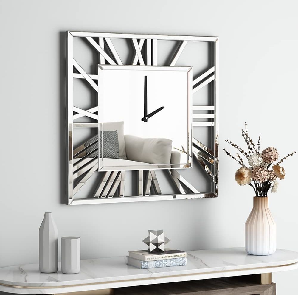 Square Mirrored Wall Clock 75cm X 75cm