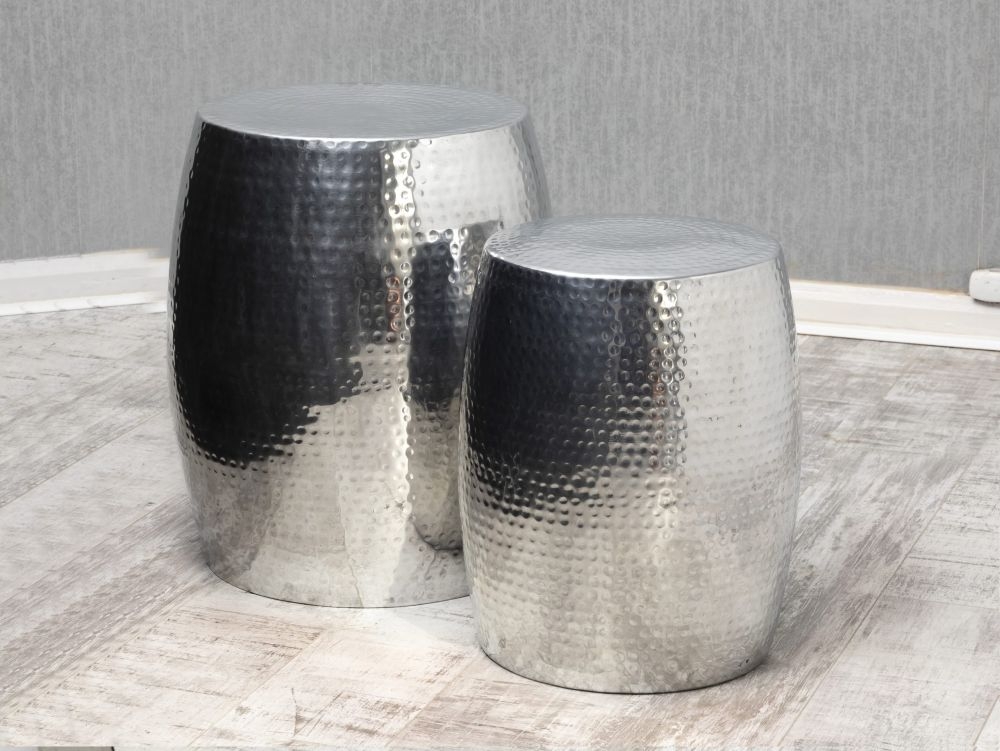 Clovis Aluminium Hammered Silver Side Table Set Of 2