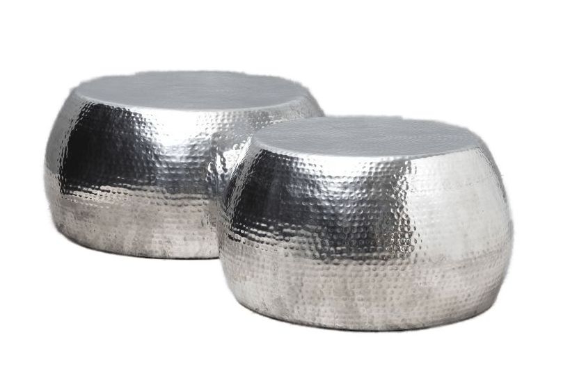 Clovis Aluminium Hammered Large Silver Coffee Table Set Of 2