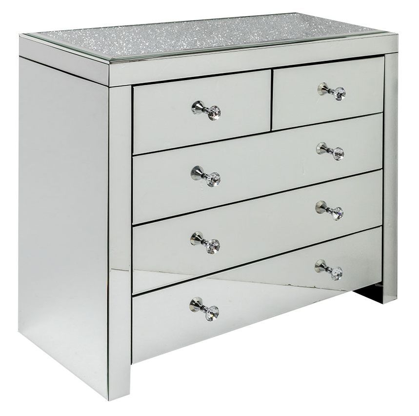 Danville Crushed Diamond Mirrored 5 Drawer Chest