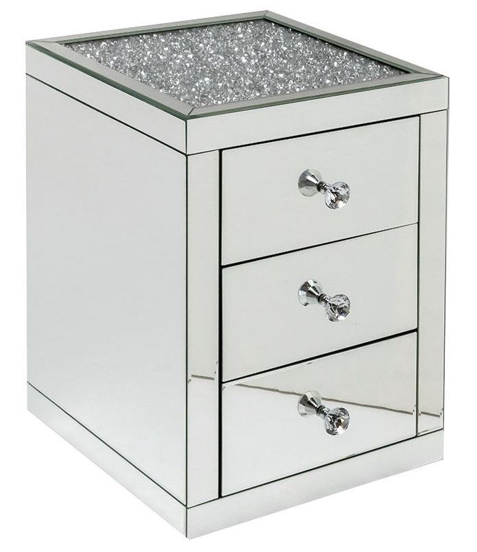 Danville Crushed Diamond Mirrored 3 Drawer Bedside Cabinet