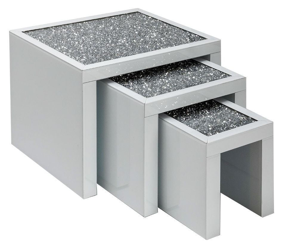 Danville Crushed Diamond Mirrored Nest Of Tables