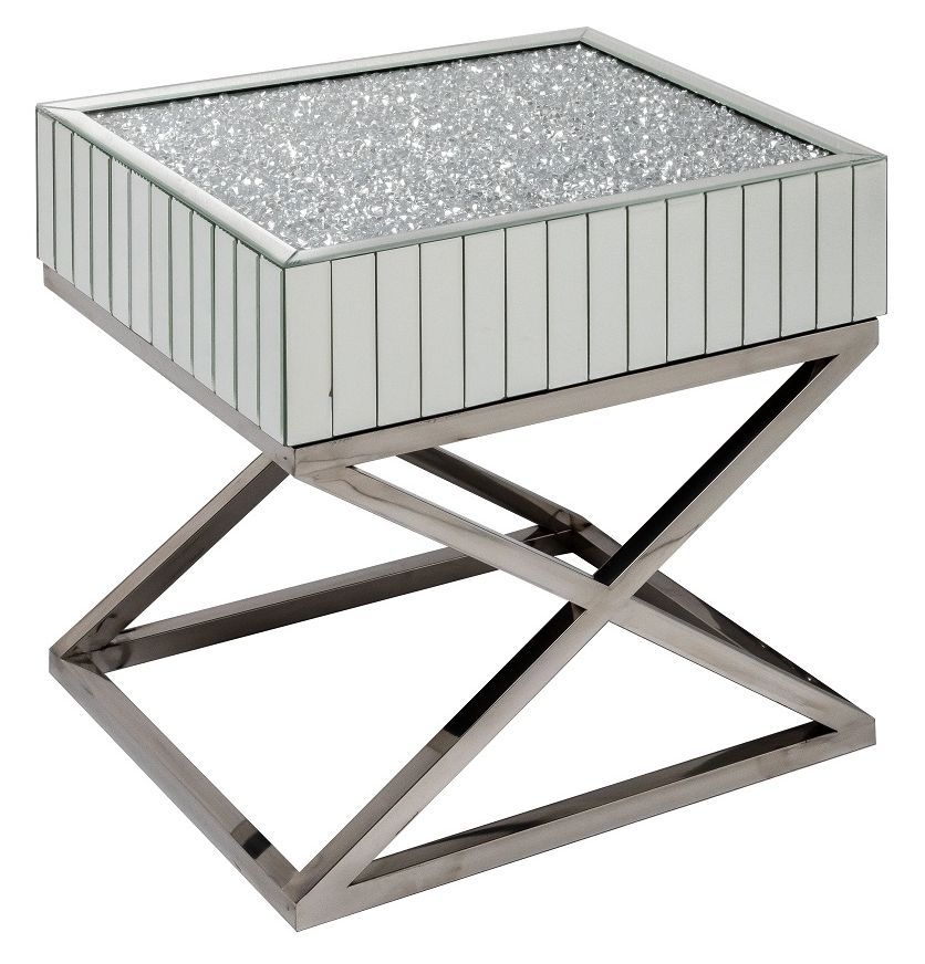 Danville Crushed Diamond Mirrored Side Table