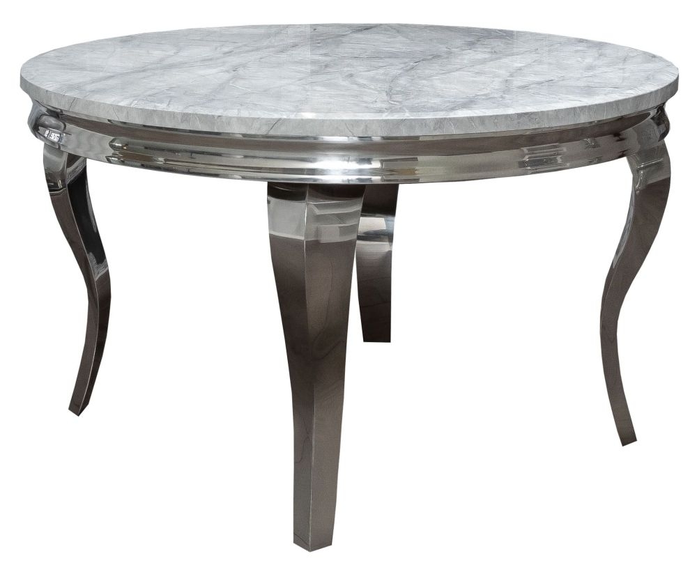 Davis 130cm Grey Faux Marble And Chrome Round Dining Table