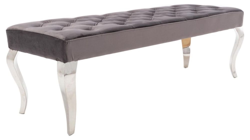 Davis Dark Grey Dining Bench With Chrome Legs