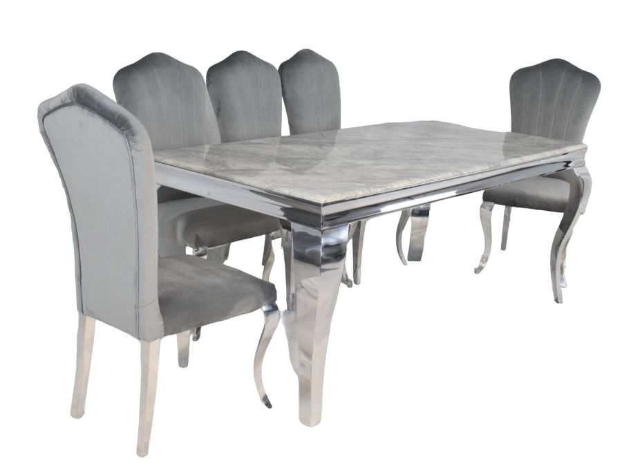 Davis 180cm Grey Faux Marble And Chrome Large Dining Table