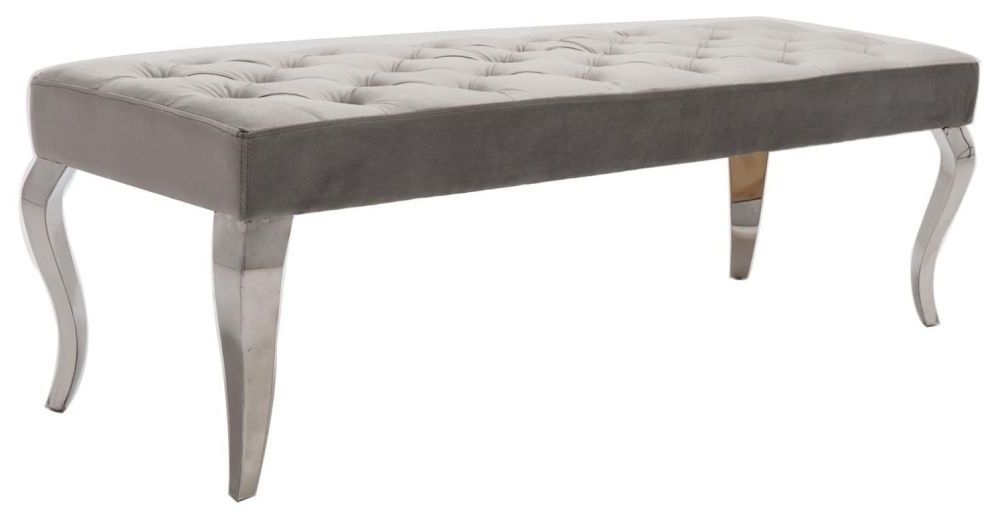 Davis Light Grey Dining Bench With Chrome Legs