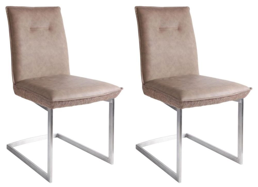 Lismore Brown Fabric Dining Chair With Chrome Legs Pair