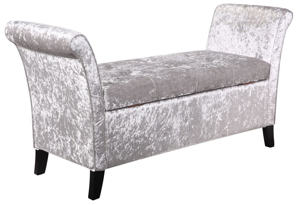 Tolstoy Silver Crushed Velvet Ottoman Storage Bench