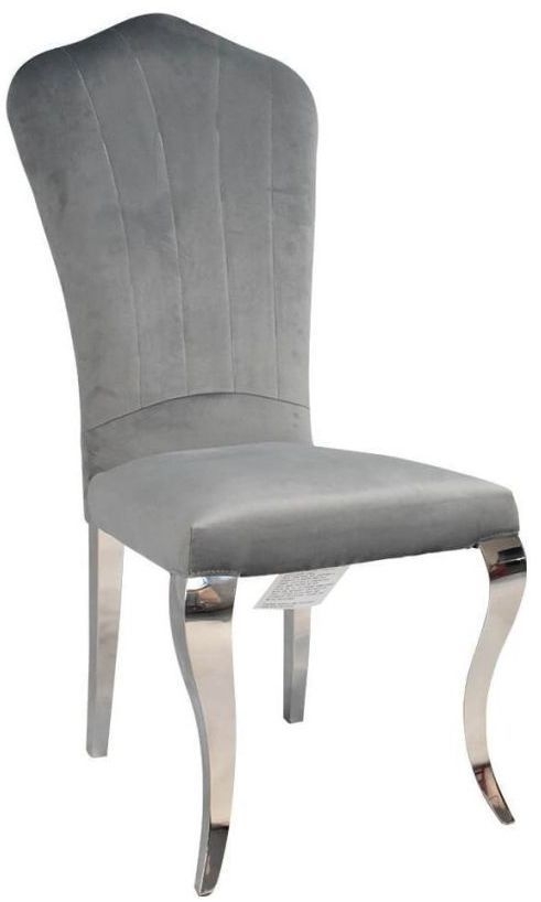 French Style Grey Fabric Dining Chair With Chrome Legs Sold In Pairs