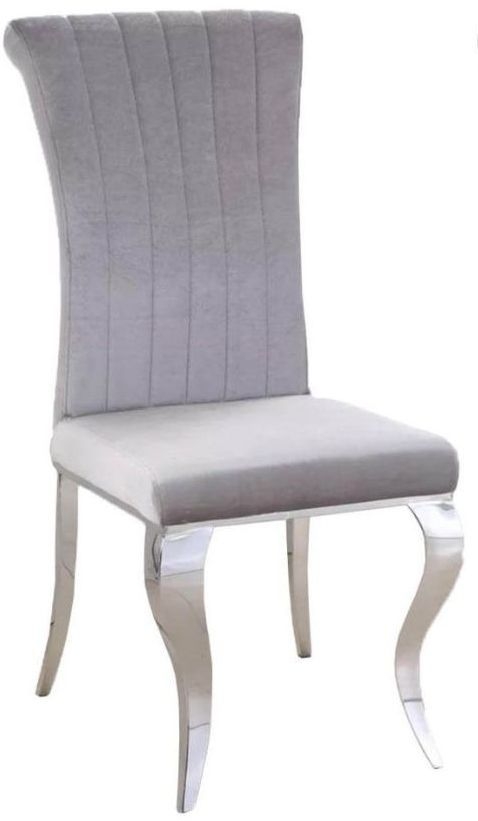 French Style Grey Fabric Roll Back Dining Chair With Chrome Legs Sold In Pairs