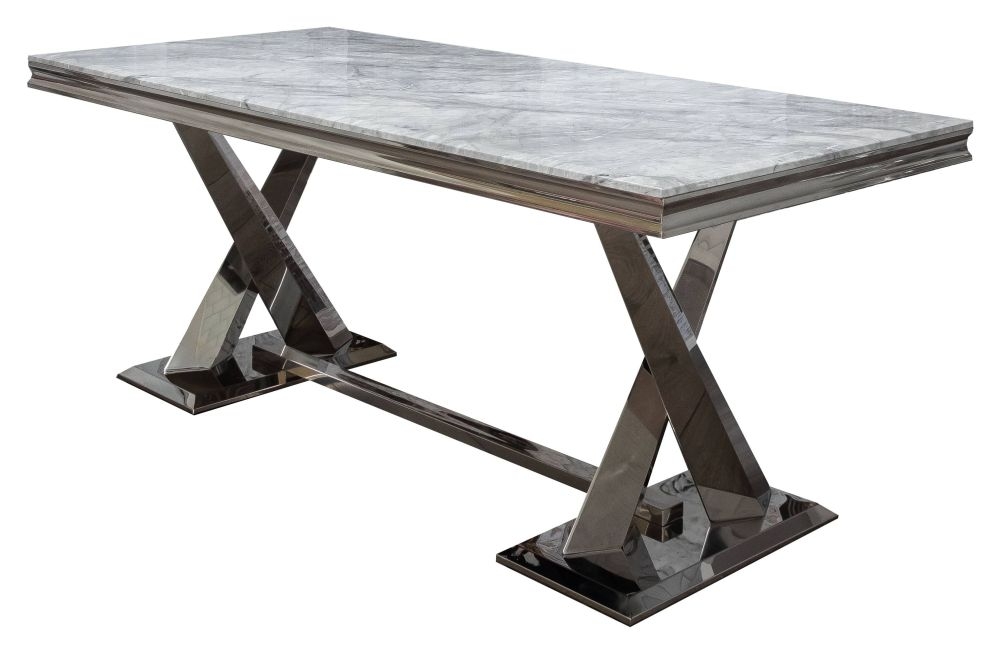 Durham 180cm Grey Faux Marble And Chrome Dining Table